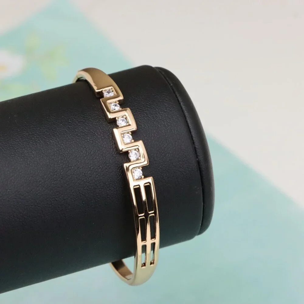 Rose Gold Geometric CZ Bangle Contemporary Style, XPBL0532